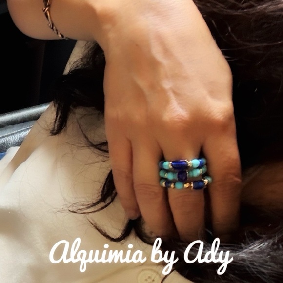 Turquoise colorful chunky maxi beaded rings trio stack